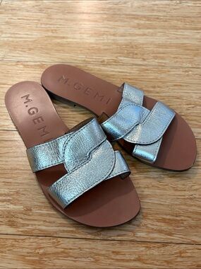 M.Gemi The Mafalda Metallic Champagne Leather Slide Sandals Size 36.5